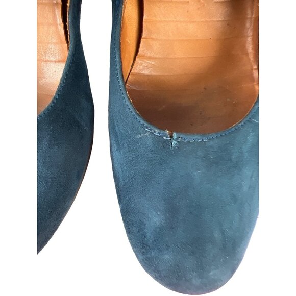 Blue Women Chie Mihara Blue Suede Mary Jane Wood Platform Heels Size 38.5